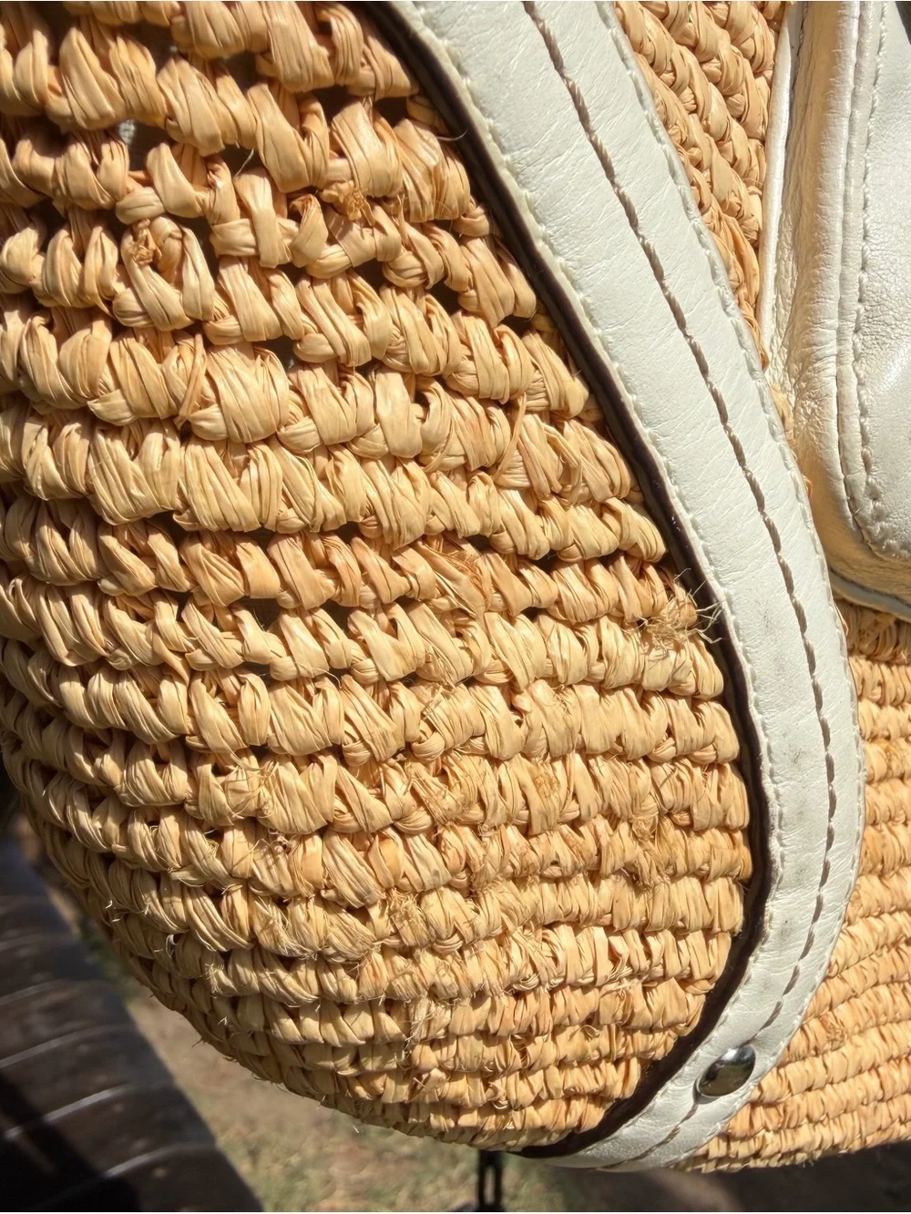 Coach Natural Straw Tote with Cream Leather Trim